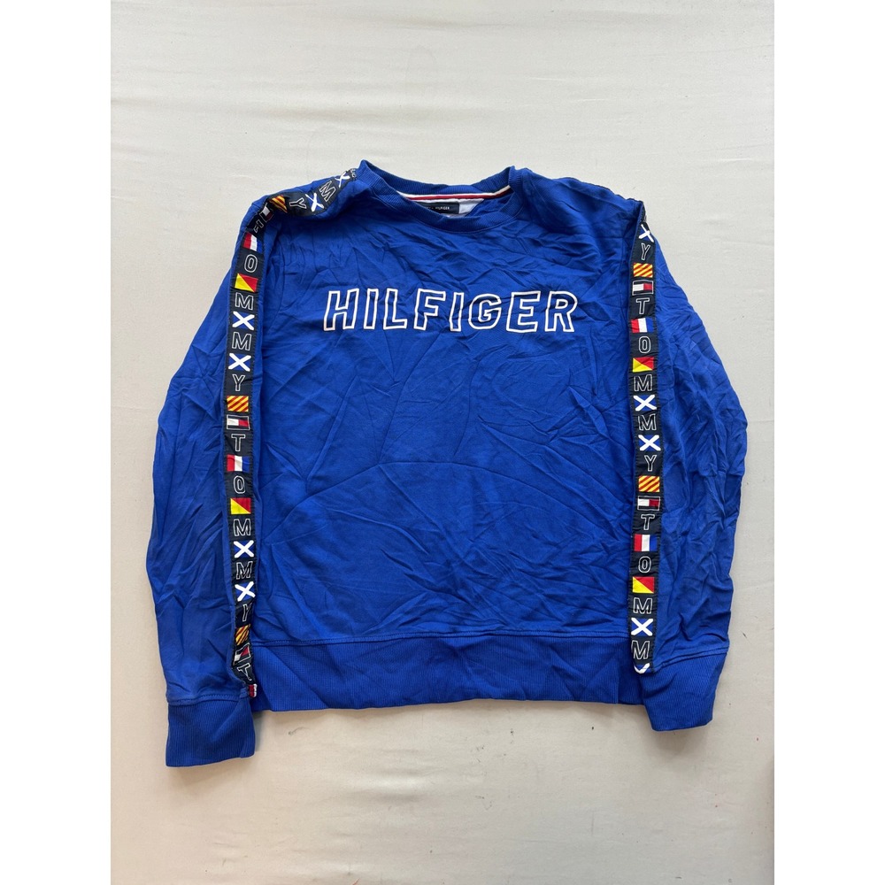 Tommy Hilfiger Mens Royal Blue Nautical Flag Tape Logo Crewneck Sweatshirt Large